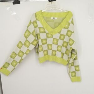 MADDEN NYC XXXL GREEN WHITE CROPPED SWEATER
